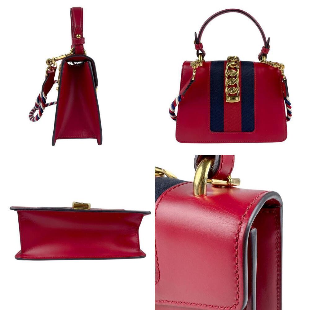Gucci Bag leather Sylvie Navy canvas Shoulder Blue gold red 2way Gold Red